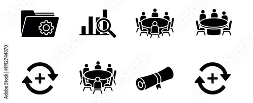Business and education monochromatic icons set