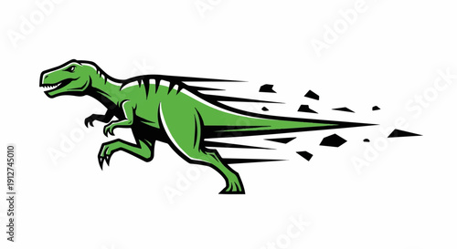 A green cartoon Tyrannosaurus Rex running fast with a motion blur effect