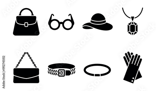Fashion accessories silhouette icons set