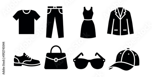 Clothing and accessories minimalist silhouette icons set