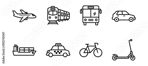 Transportation line icons set