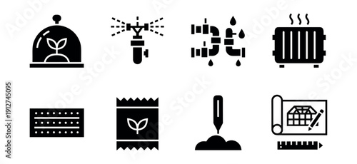 Agriculture and farming black vector icons set