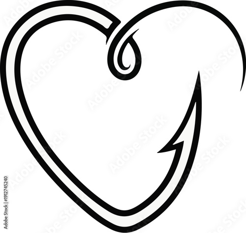 A heart-shaped outline merges into a fishing hook's curve