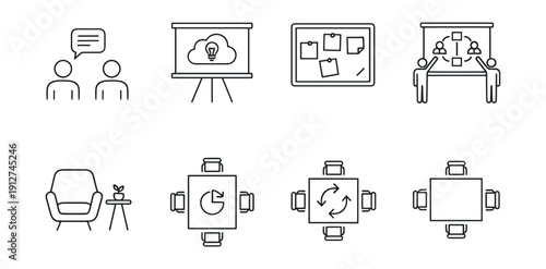 Office and business line icons set