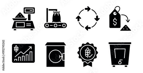 Production and Processing Silhouette Icons Set