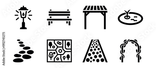 Park and Garden Elements Icon Set