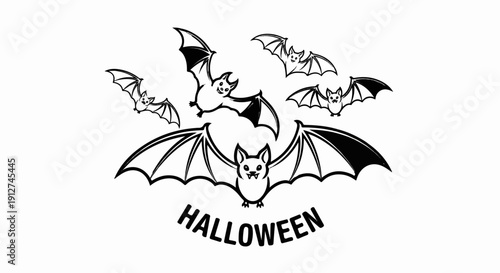 A group of cartoon bats with large wings flies in formation