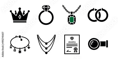 Jewelry and Accessories Monochrome Icons Set