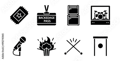 Music concert and live performance bold icons set