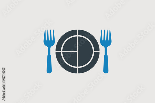 Simple flat design of plate with forks for eating and nutrition concept