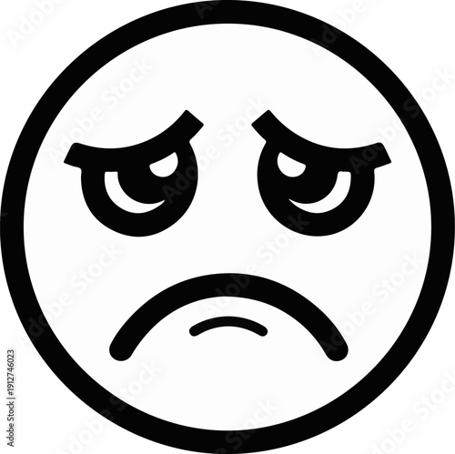 A simple black and white cartoon of a sad face