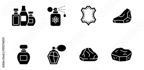 Cosmetic and perfume black and white icons set