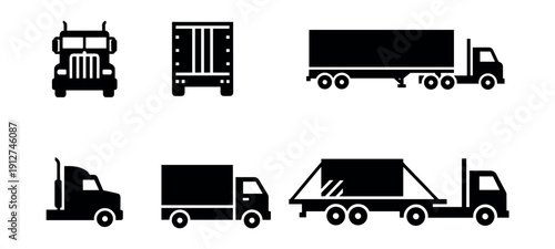 Transportation truck silhouette icons set