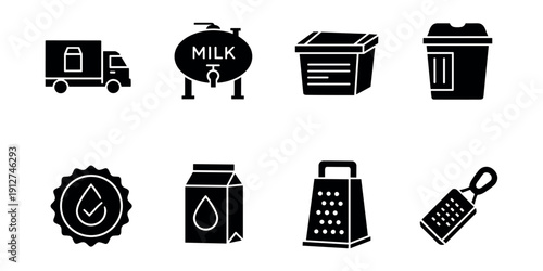 Dairy and food preparation icons set