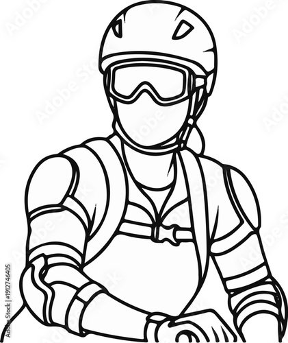 A person in protective gear with helmet and goggles, ready for action