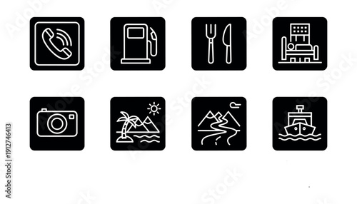 Travel and Daily Services Line Icons Set
