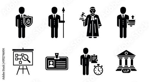 Legal and Business Professional Monochrome Icons Set