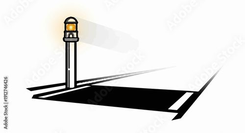 A light beacon illuminates a pathway with a strong shadow