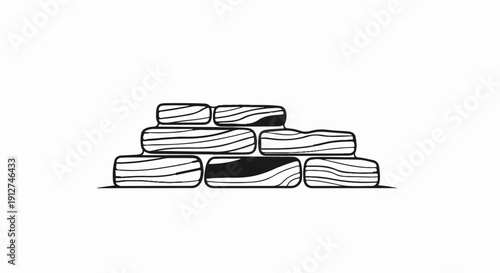 A sketch of stacked wooden planks forming a textured wall