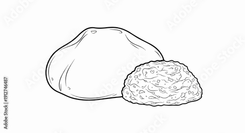 A simple line drawing of a whole garlic bulb next to minced garlic