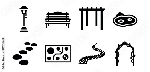 Garden and park silhouette icons set