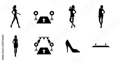 Fashion and Runway Modeling Silhouette Icons Set
