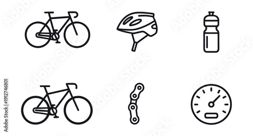 Cycling line icons set