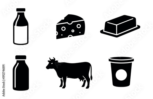 Dairy black and white icons set