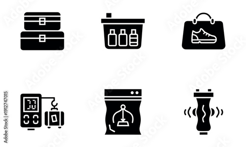 Black silhouette icons set for various purposes