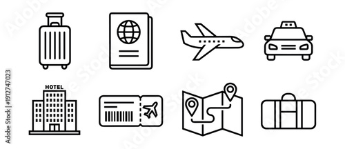 Travel and tourism bold line icons set