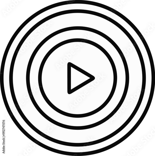 A simple black outline of a play button symbol with concentric circles