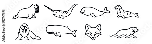Animal Outline Cartoon Icons Set