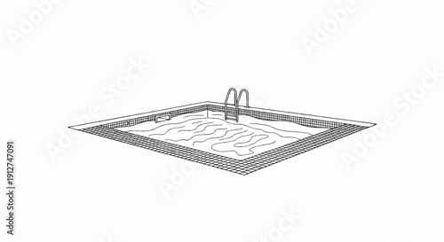 A sketched swimming pool with a tiled edge and a ladder