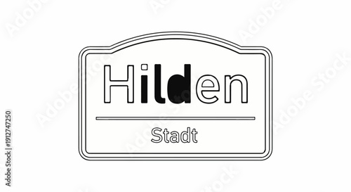 A simple outline drawing of a sign with the word "Hilden" above "Stadt" in German