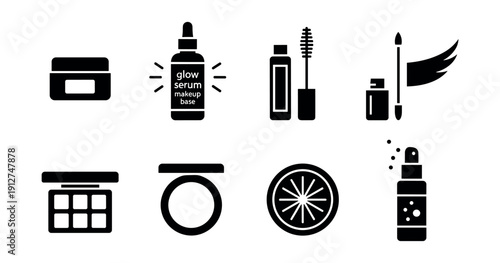 Makeup and Skincare Silhouette Icons Set