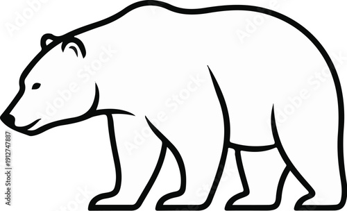 A simple black and white line drawing of a bear walking to the left