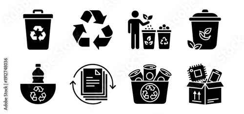 Recycling and waste management icons set
