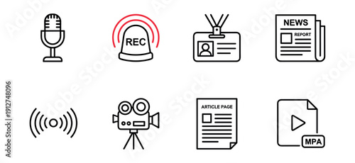 Media and journalism flat icons set