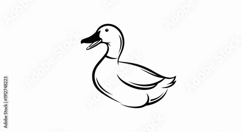 A simplified black and white line drawing of a duck facing left