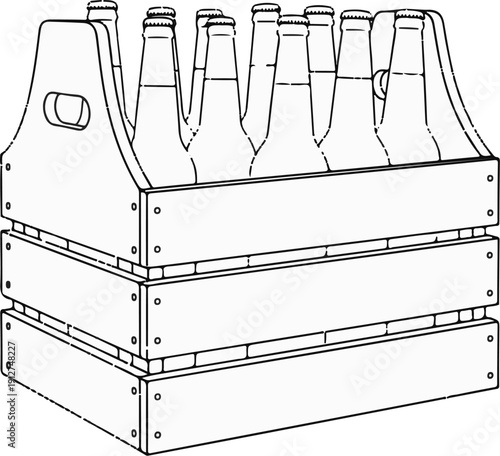 A multi-level wooden crate filled with bottles, ready for transport