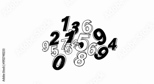 A scattered collection of black and white numbers with a 3D effect
