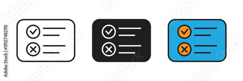Digital Quiz Interface Vector Icon. Rectangular digital screen displaying correct and incorrect marks for online examination or simple quiz interface.