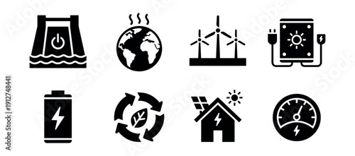 Renewable energy and sustainability vector icons
