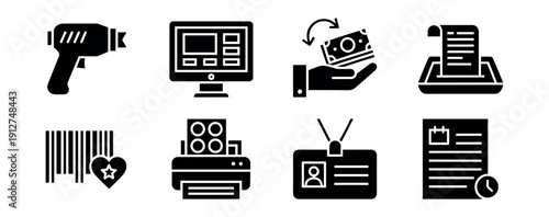Office and Retail Black and White Icons Set