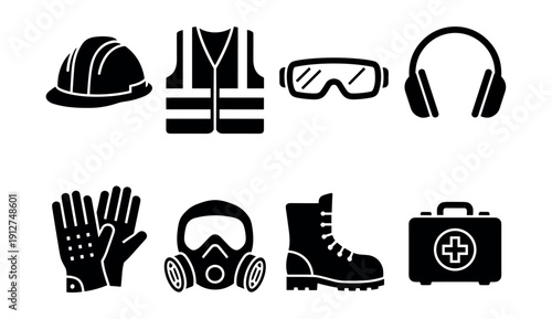 Personal Protective Equipment (PPE) and Safety Items Icons Set