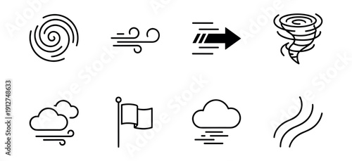 Wind and Weather Line Icons Set