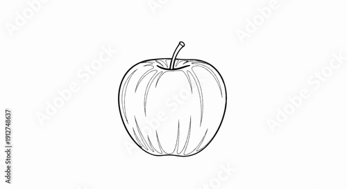 A simple, hand-drawn black and white outline of a plump apple with a stem