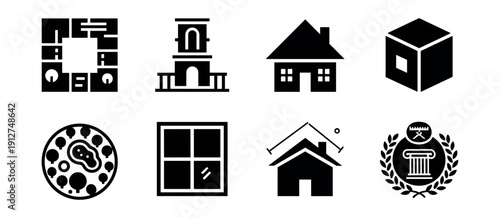Architectural and construction black and white icons set