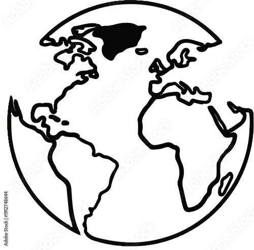 A simple, hand-drawn black and white outline of the Earth