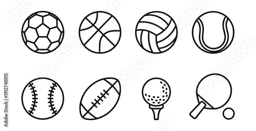 Sports Equipment Line Icons Set